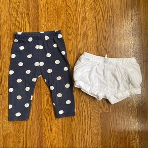 polka dot leggings + white swiss dot shorts